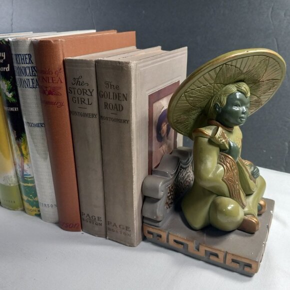 Vintage Bookends 1950s Chalkware Heavy Oriental Motif Felt Bottoms - Picture 6 of 16